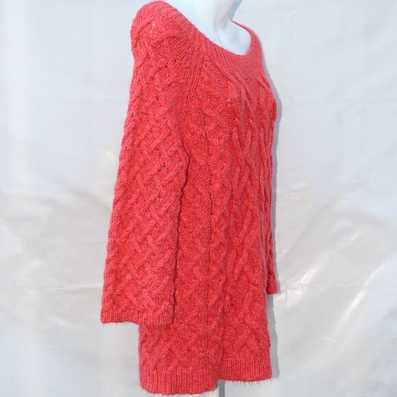 Loft Women’s All Over Chunky Knit Square Neck Coral Sweater, Size Small - Picture 5 of 11
